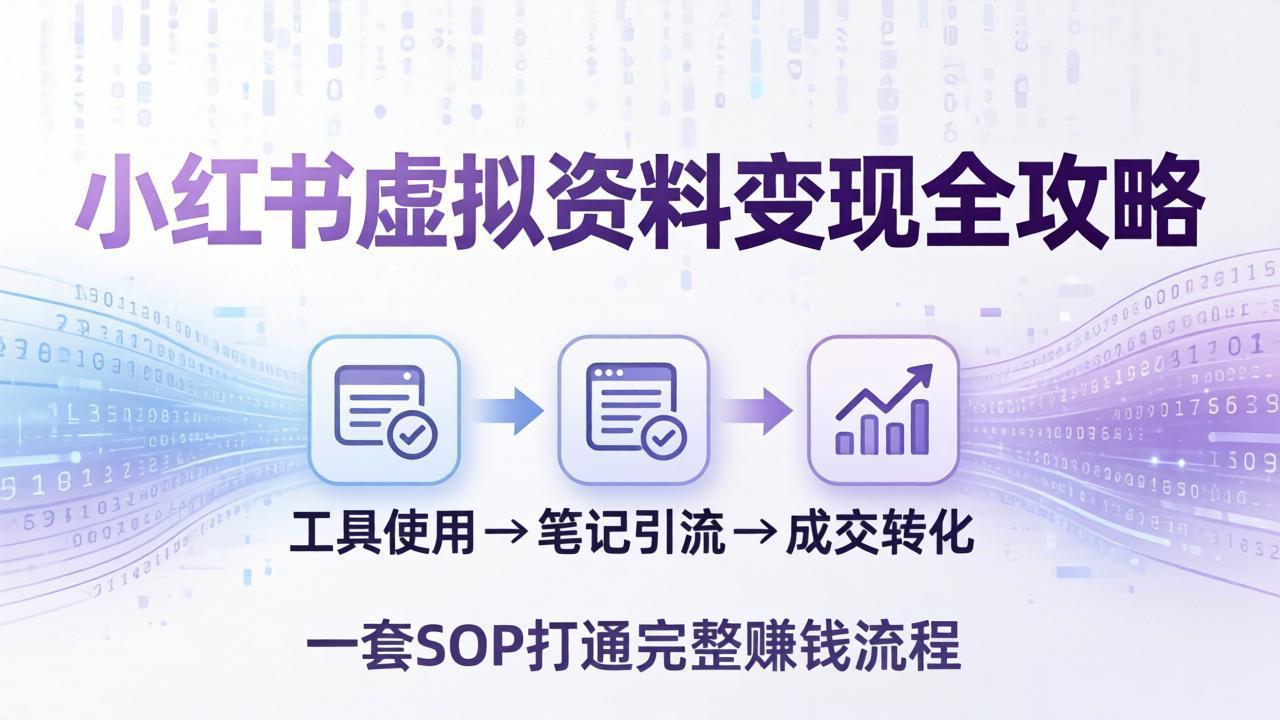 小红书虚拟资料变现全攻略：从工具使用到笔记引流成交，一套 SOP 打通完整赚钱流程 - 网创智库网创-网赚-电商-tk-出海-AI-抖音-快手-小红书-视频号-玩法-创业-小程序-公众号-私域-s粉网创智库