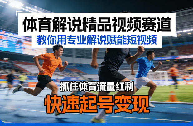 体育解说精品视频赛道，教你用专业解说赋能短视频，抓住体育流量红利，快速起号变现网创-网赚-电商-tk-出海-AI-抖音-快手-小红书-视频号-玩法-创业-小程序-公众号-私域-s粉网创智库