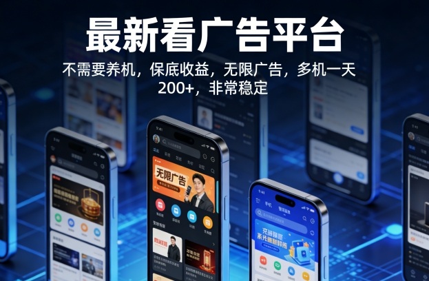 最新看广告平台，不需要养机，保底收益，无限广告，多机一天200+，非常稳定【揭秘】网创-网赚-电商-tk-出海-AI-抖音-快手-小红书-视频号-玩法-创业-小程序-公众号-私域-s粉网创智库