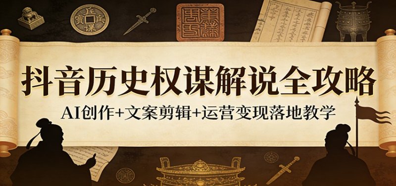 抖音历史权谋解说全攻略：AI创作+文案剪辑+运营变现落地教学网创-网赚-电商-tk-出海-AI-抖音-快手-小红书-视频号-玩法-创业-小程序-公众号-私域-s粉网创智库