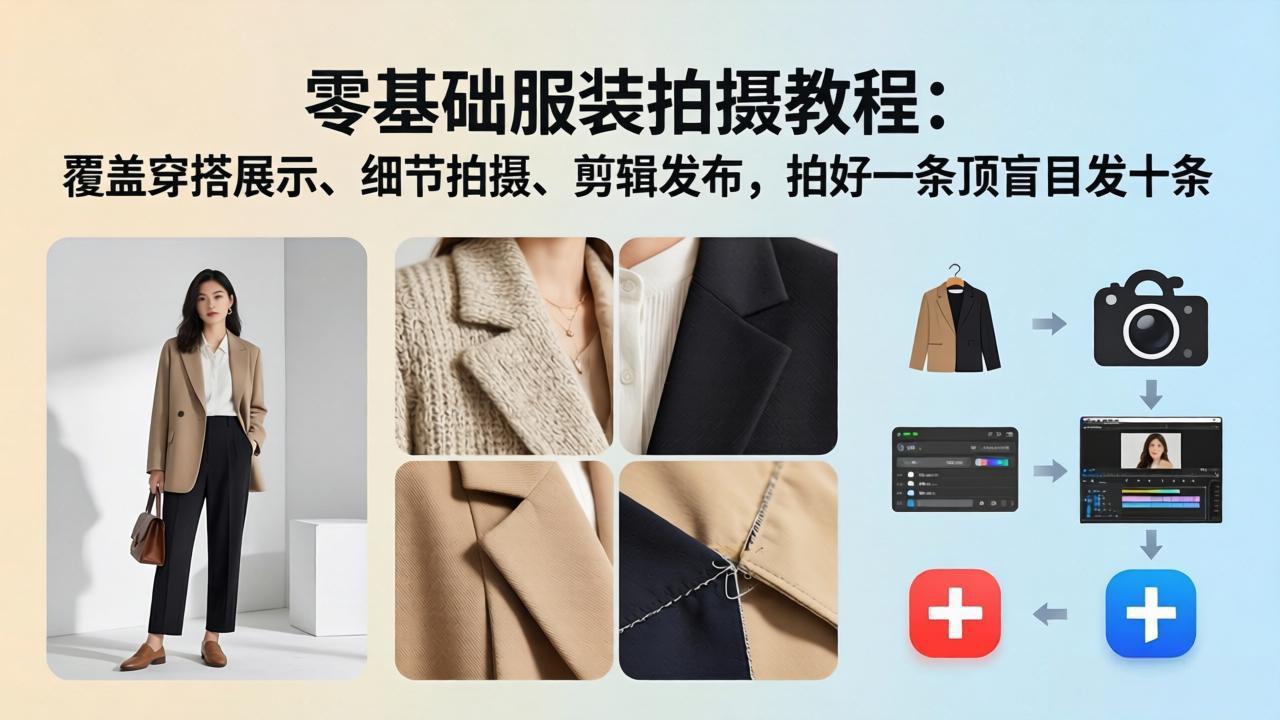 零基础服装拍摄教程：覆盖穿搭展示、细节拍摄、剪辑发布，拍好一条顶盲目发十条 - 网创智库网创-网赚-电商-tk-出海-AI-抖音-快手-小红书-视频号-玩法-创业-小程序-公众号-私域-s粉网创智库