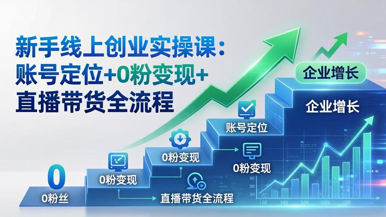 新手线上创业实操课：账号定位+0粉变现+直播带货全流程，企业用户增长一步到位 - 网创智库网创-网赚-电商-tk-出海-AI-抖音-快手-小红书-视频号-玩法-创业-小程序-公众号-私域-s粉网创智库