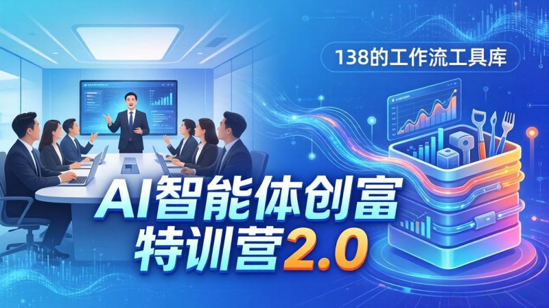 AI智能体创富训练营2.0：3天闭门直播+视频课+工具库，从0到1搭建智能体附138个工作流网创-网赚-电商-tk-出海-AI-抖音-快手-小红书-视频号-玩法-创业-小程序-公众号-私域-s粉网创智库