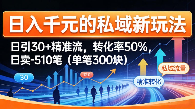 日入千米的私域新玩法：日引30＋精准流，转化率50%，日卖5-10笔(单笔300米)网创-网赚-电商-tk-出海-AI-抖音-快手-小红书-视频号-玩法-创业-小程序-公众号-私域-s粉网创智库