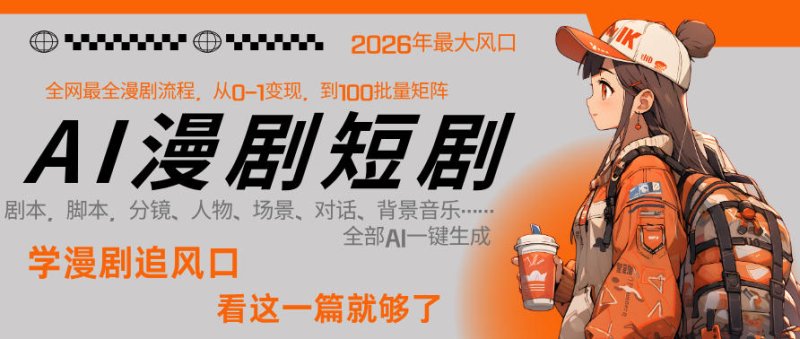 26年AI一键生成漫剧短剧，1人就能跑通从剧本到变现全链路，单集1分钟利润轻松300网创-网赚-电商-tk-出海-AI-抖音-快手-小红书-视频号-玩法-创业-小程序-公众号-私域-s粉网创智库