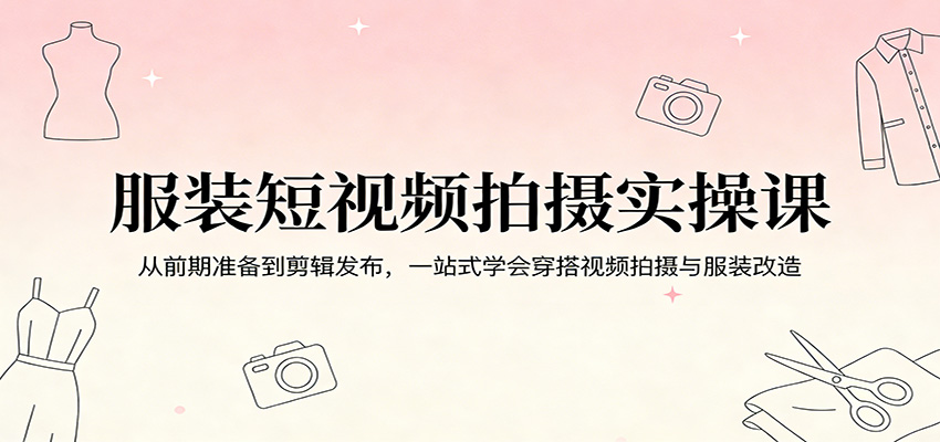 服装短视频拍摄实操课:从前期准备到剪辑发布,一站式学会穿搭视频拍摄与服装改造 - 网创智库网创-网赚-电商-tk-出海-AI-抖音-快手-小红书-视频号-玩法-创业-小程序-公众号-私域-s粉网创智库