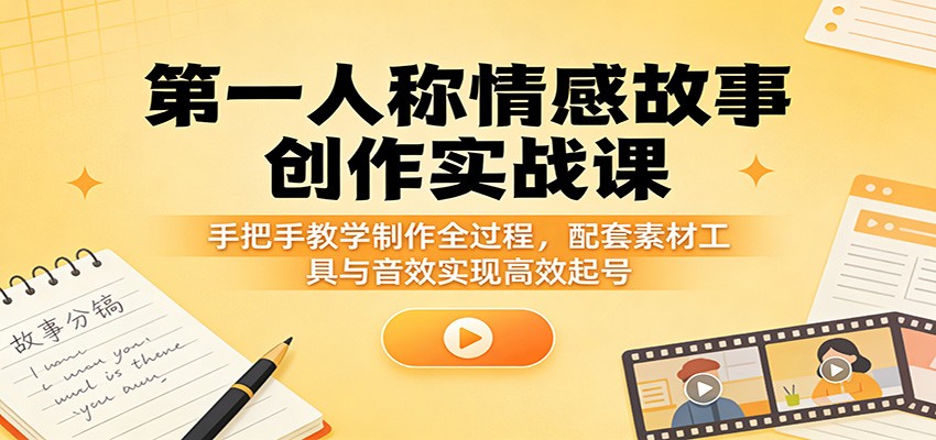 第一人称情感故事创作实战课：手把手教学制作全过程，配套素材工具与音效实现高效起号 - 网创智库网创-网赚-电商-tk-出海-AI-抖音-快手-小红书-视频号-玩法-创业-小程序-公众号-私域-s粉网创智库