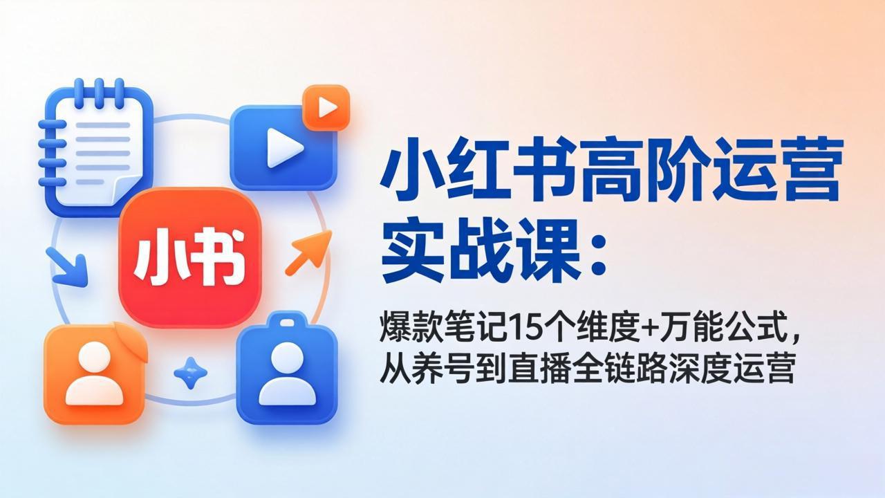 小红书高阶运营实战课：爆款笔记15个维度+万能公式，从养号到直播全链路深度运营 - 网创智库网创-网赚-电商-tk-出海-AI-抖音-快手-小红书-视频号-玩法-创业-小程序-公众号-私域-s粉网创智库