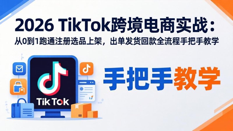 2026TikTok跨境电商实战：从0到1跑通注册选品上架，出单发货回款全流程手把手教学网创-网赚-电商-tk-出海-AI-抖音-快手-小红书-视频号-玩法-创业-小程序-公众号-私域-s粉网创智库