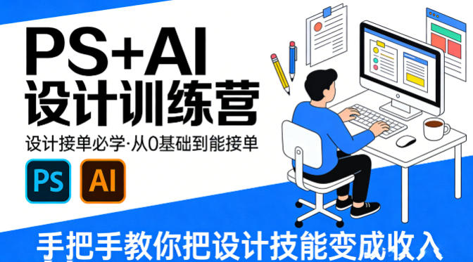 设计接单必学，PS+AI设计训练营，从0基础到能接单，手把手教你把设计技能变成收入网创-网赚-电商-tk-出海-AI-抖音-快手-小红书-视频号-玩法-创业-小程序-公众号-私域-s粉网创智库