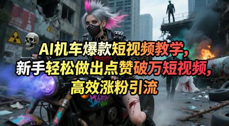 AI机车爆款短视频教学，新手轻松做出点赞破万短视频，高效涨粉引流网创-网赚-电商-tk-出海-AI-抖音-快手-小红书-视频号-玩法-创业-小程序-公众号-私域-s粉网创智库