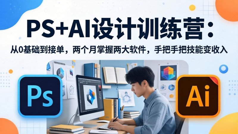 PS+AI设计训练营：从0基础到接单，两个月掌握两大软件，手把手把技能变收入网创-网赚-电商-tk-出海-AI-抖音-快手-小红书-视频号-玩法-创业-小程序-公众号-私域-s粉网创智库