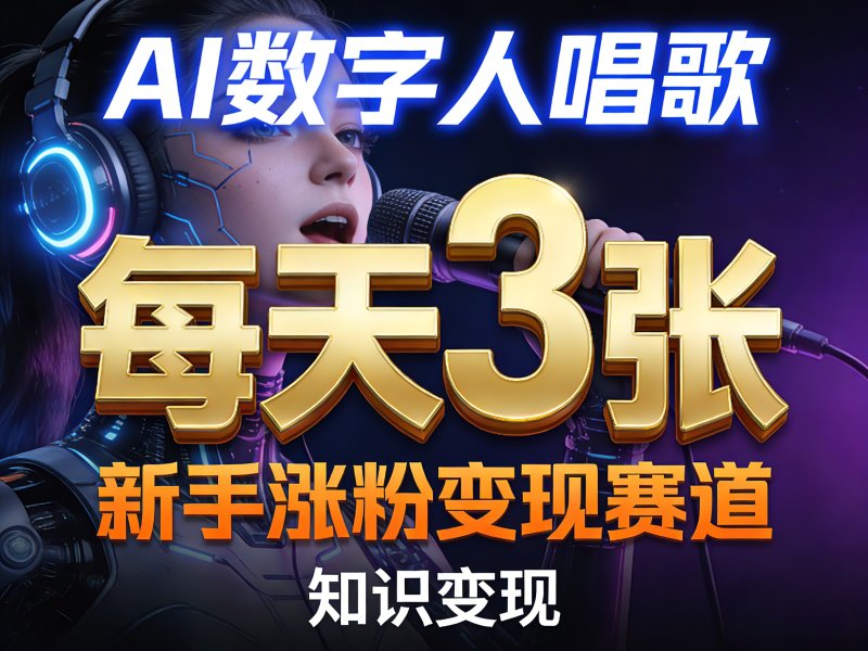 AI数字人唱歌，新手涨粉变现赛道，每天3张和知识付费，副业必备网创-网赚-电商-tk-出海-AI-抖音-快手-小红书-视频号-玩法-创业-小程序-公众号-私域-s粉网创智库