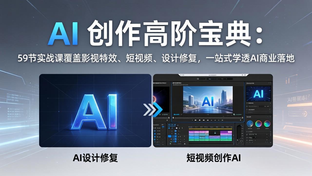 AI 创作高阶宝典：59节实战课覆盖影视特效、短视频、设计修复，一站式学透AI商业落地 - 网创智库网创-网赚-电商-tk-出海-AI-抖音-快手-小红书-视频号-玩法-创业-小程序-公众号-私域-s粉网创智库