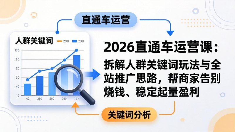 2026直通车运营课：拆解人群关键词玩法与全站推广思路，帮商家告别烧钱、稳定起量盈利网创-网赚-电商-tk-出海-AI-抖音-快手-小红书-视频号-玩法-创业-小程序-公众号-私域-s粉网创智库