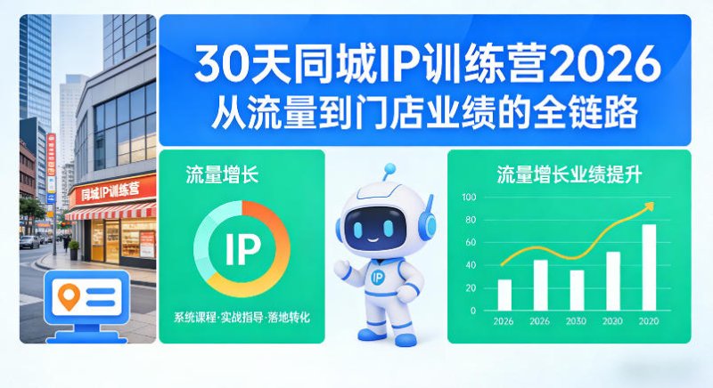 30天同城IP训练营2026年，从流量到门店业绩的全链路网创-网赚-电商-tk-出海-AI-抖音-快手-小红书-视频号-玩法-创业-小程序-公众号-私域-s粉网创智库