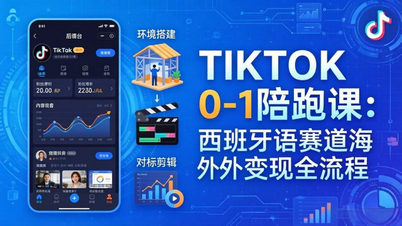 TIKTOK 0-1 陪跑课：从环境搭建到刷对标剪辑，西班牙语赛道海外变现全流程网创-网赚-电商-tk-出海-AI-抖音-快手-小红书-视频号-玩法-创业-小程序-公众号-私域-s粉网创智库