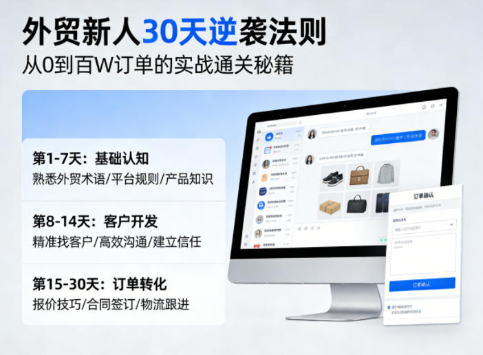 外贸新人30天逆袭法则，教你从0到百W订单的实战通关秘籍网创-网赚-电商-tk-出海-AI-抖音-快手-小红书-视频号-玩法-创业-小程序-公众号-私域-s粉网创智库