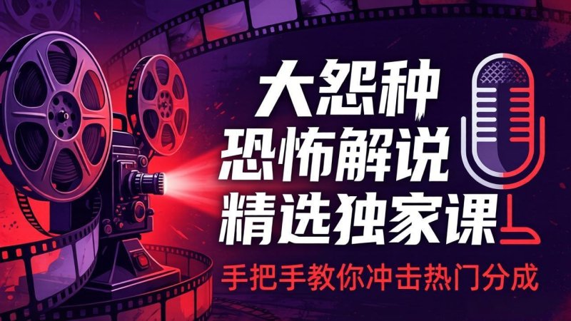 大怨种恐怖解说精选独家课：电影下载+文案配音+片头封面，手把手教你冲击热门分成网创-网赚-电商-tk-出海-AI-抖音-快手-小红书-视频号-玩法-创业-小程序-公众号-私域-s粉网创智库