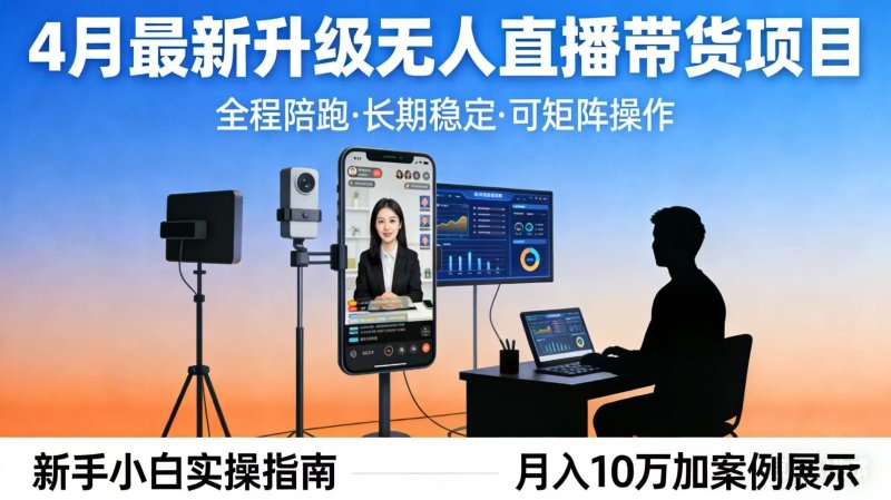4月最新升级 无人直播 带货 全程陪跑  长期稳定 可矩阵  每天半小时新手小白实操月入 十万网创-网赚-电商-tk-出海-AI-抖音-快手-小红书-视频号-玩法-创业-小程序-公众号-私域-s粉网创智库