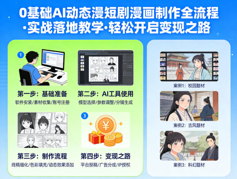 0基础AI动态漫短剧漫画制作全流程，实战落地教学，轻松开启变现之路 - 网创智库网创-网赚-电商-tk-出海-AI-抖音-快手-小红书-视频号-玩法-创业-小程序-公众号-私域-s粉网创智库