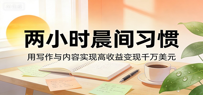 付费文章:两小时晨间习惯,用写作与内容实现高收益变现千万美元 - 网创智库网创-网赚-电商-tk-出海-AI-抖音-快手-小红书-视频号-玩法-创业-小程序-公众号-私域-s粉网创智库