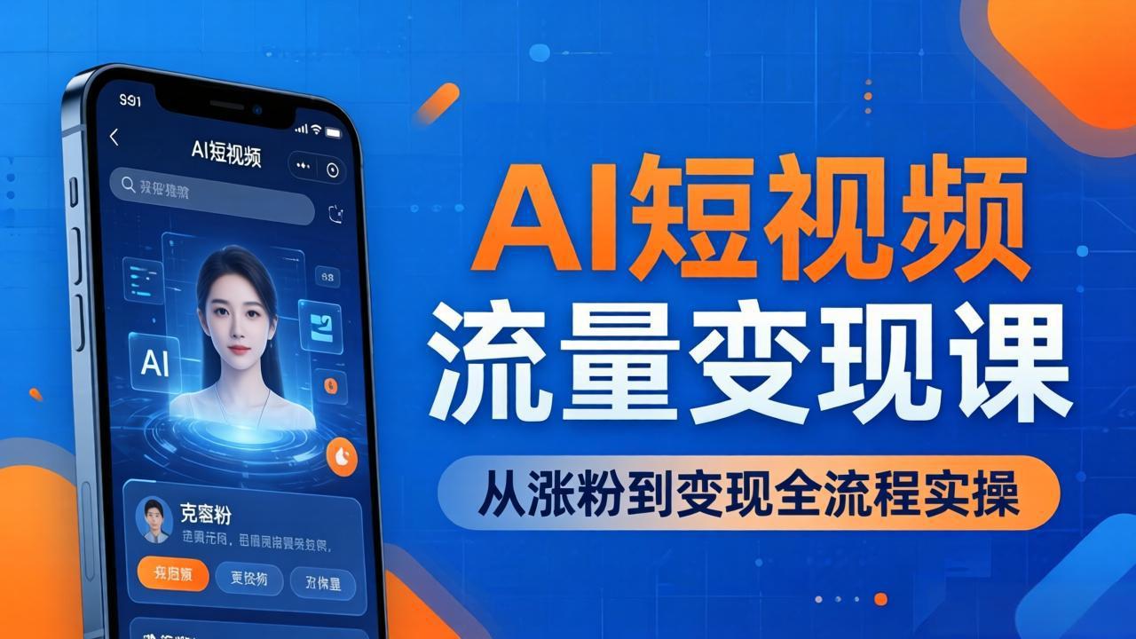 AI短视频流量变现课：一部手机玩转数字人克隆+爆款制作，从涨粉到变现全流程实操 - 网创智库网创-网赚-电商-tk-出海-AI-抖音-快手-小红书-视频号-玩法-创业-小程序-公众号-私域-s粉网创智库