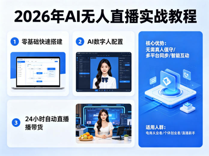 2026年AI无人直播实战教程，零基础也能快速搭建AI数字人无人直播间，实现24小时自动直播带货网创-网赚-电商-tk-出海-AI-抖音-快手-小红书-视频号-玩法-创业-小程序-公众号-私域-s粉网创智库