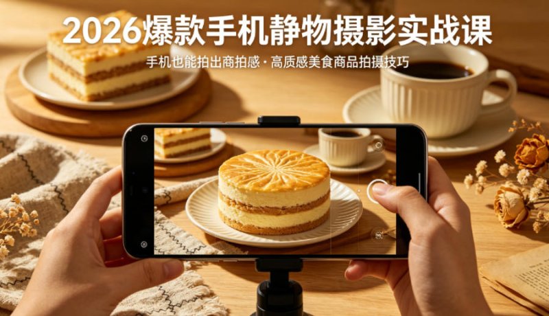 2026爆款手机静物摄影实战课,手机也能拍出商拍感,学会拍出高质感美食商品网创-网赚-电商-tk-出海-AI-抖音-快手-小红书-视频号-玩法-创业-小程序-公众号-私域-s粉网创智库