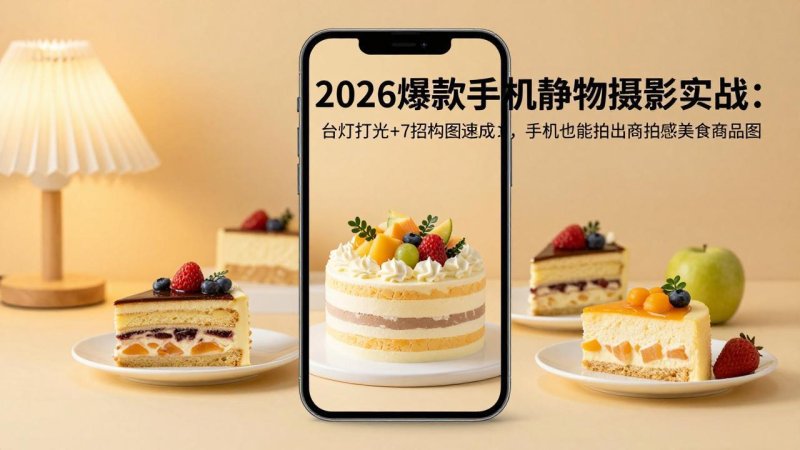 2026爆款手机静物摄影实战：台灯打光+7招构图速成，手机也能拍出商拍感美食商品图网创-网赚-电商-tk-出海-AI-抖音-快手-小红书-视频号-玩法-创业-小程序-公众号-私域-s粉网创智库