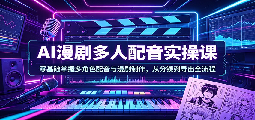 AI漫剧多人配音实操课:零基础掌握多角色配音与漫剧制作,从分镜到导出全流程 - 网创智库网创-网赚-电商-tk-出海-AI-抖音-快手-小红书-视频号-玩法-创业-小程序-公众号-私域-s粉网创智库