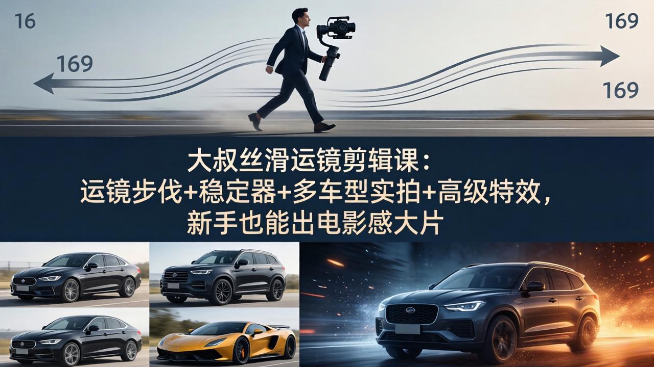 大叔丝滑运镜剪辑课：运镜步伐+稳定器+多车型实拍+高级特效，新手也能出电影感大片 - 网创智库网创-网赚-电商-tk-出海-AI-抖音-快手-小红书-视频号-玩法-创业-小程序-公众号-私域-s粉网创智库