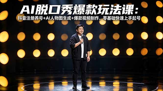 AI脱口秀爆款玩法课：抖音注册养号+AI人物图生成+爆款视频制作，零基础快速上手起号网创-网赚-电商-tk-出海-AI-抖音-快手-小红书-视频号-玩法-创业-小程序-公众号-私域-s粉网创智库