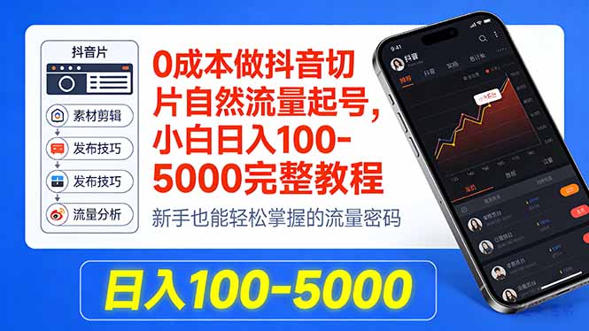 0成本做抖音切片自然流量起号，小白日入100-5000完整教程 - 网创智库网创-网赚-电商-tk-出海-AI-抖音-快手-小红书-视频号-玩法-创业-小程序-公众号-私域-s粉网创智库