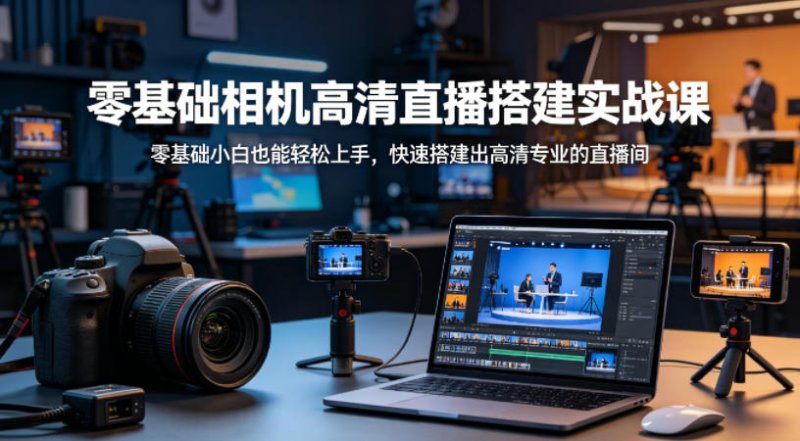 零基础相机高清直播间搭建实战课，小白也能轻松上手，快速搭建出高清专业的直播间网创-网赚-电商-tk-出海-AI-抖音-快手-小红书-视频号-玩法-创业-小程序-公众号-私域-s粉网创智库
