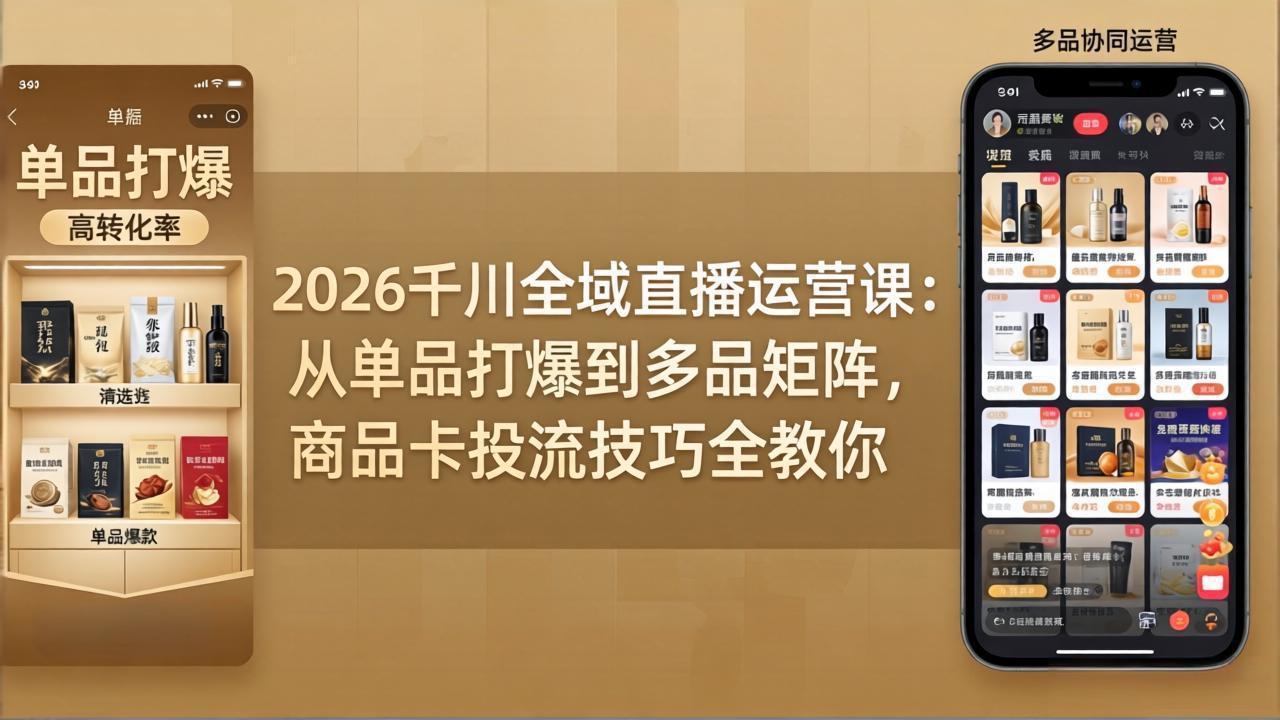 2026千川全域直播运营课：从单品打爆到多品矩阵，商品卡投流技巧全教你 - 网创智库网创-网赚-电商-tk-出海-AI-抖音-快手-小红书-视频号-玩法-创业-小程序-公众号-私域-s粉网创智库