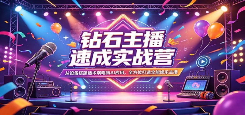 钻石主播速成实战营：从设备搭建话术演唱到AI应用，全方位打造全能娱乐主播网创-网赚-电商-tk-出海-AI-抖音-快手-小红书-视频号-玩法-创业-小程序-公众号-私域-s粉网创智库