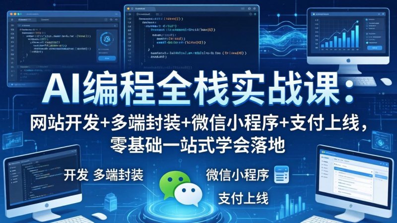 AI编程全栈实战课：网站开发+多端封装+微信小程序+支付上线，零基础一站式学会落地网创-网赚-电商-tk-出海-AI-抖音-快手-小红书-视频号-玩法-创业-小程序-公众号-私域-s粉网创智库