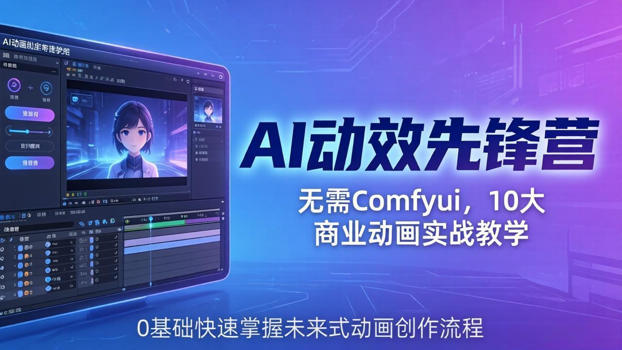 AI 动效先锋营：无需Comfyui，10大商业动画实战教学，0基础快速掌握未来式动画创作流程 - 网创智库网创-网赚-电商-tk-出海-AI-抖音-快手-小红书-视频号-玩法-创业-小程序-公众号-私域-s粉网创智库