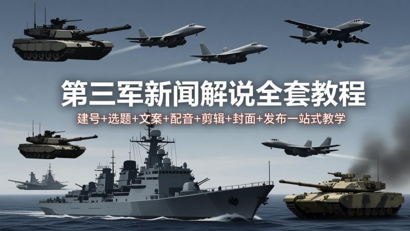 第三军迷新闻解说全套教程：建号+选题+文案+配音+剪辑+封面+发布一站式教学网创-网赚-电商-tk-出海-AI-抖音-快手-小红书-视频号-玩法-创业-小程序-公众号-私域-s粉网创智库