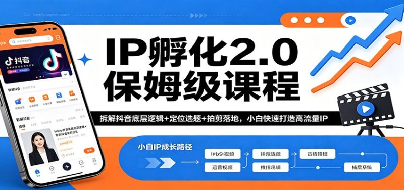 IP孵化2.0保姆级课程：拆解抖音底层逻辑+定位选题+拍剪落地，小白快速打造高流量IP网创-网赚-电商-tk-出海-AI-抖音-快手-小红书-视频号-玩法-创业-小程序-公众号-私域-s粉网创智库