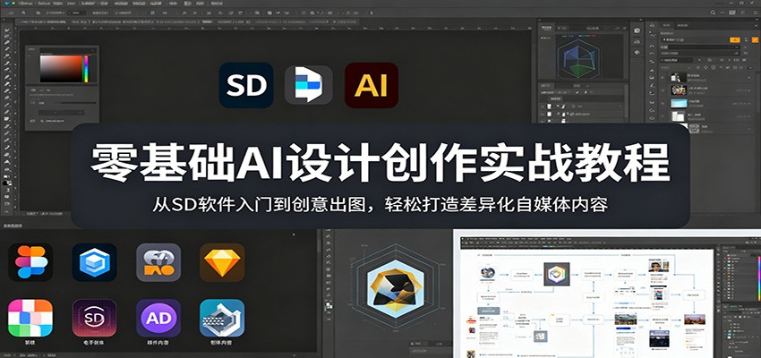 零基础AI设计创作实战教程：从SD软件入门到创意出图，轻松打造差异化自媒体内容 - 网创智库网创-网赚-电商-tk-出海-AI-抖音-快手-小红书-视频号-玩法-创业-小程序-公众号-私域-s粉网创智库