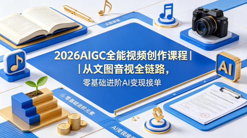 2026AIGC全能视频创作课程｜从文图音视全链路，零基础进阶AI变现接单 - 网创智库网创-网赚-电商-tk-出海-AI-抖音-快手-小红书-视频号-玩法-创业-小程序-公众号-私域-s粉网创智库