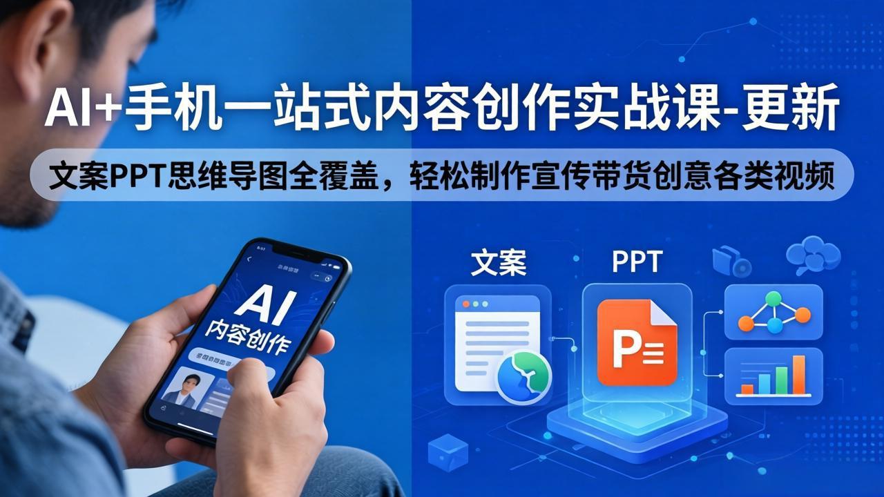 AI+手机一站式内容创作实战课-更新，文案PPT思维导图全覆盖，轻松制作宣传带货创意各类视频 - 网创智库网创-网赚-电商-tk-出海-AI-抖音-快手-小红书-视频号-玩法-创业-小程序-公众号-私域-s粉网创智库
