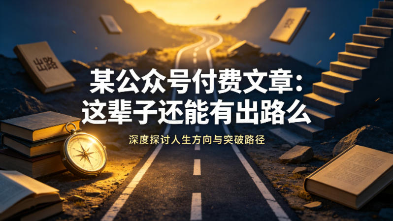 某公众号付费文章：这辈子还能有出路么网创-网赚-电商-tk-出海-AI-抖音-快手-小红书-视频号-玩法-创业-小程序-公众号-私域-s粉网创智库