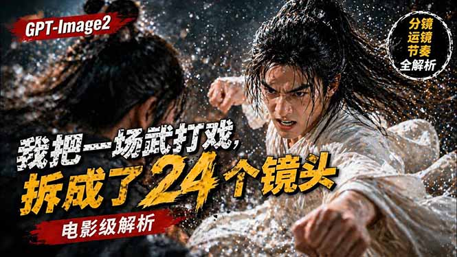 用GPT-Image2，把一段武打对决拆成24个连续镜头，从人物建立、动作衔接、运镜节奏，到情绪爆发网创-网赚-电商-tk-出海-AI-抖音-快手-小红书-视频号-玩法-创业-小程序-公众号-私域-s粉网创智库