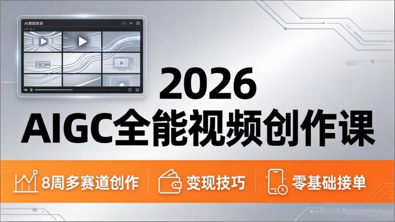 2026AIGC全能视频创作课，8周吃透多赛道创作+变现，零基础也能高效出片接单网创-网赚-电商-tk-出海-AI-抖音-快手-小红书-视频号-玩法-创业-小程序-公众号-私域-s粉网创智库