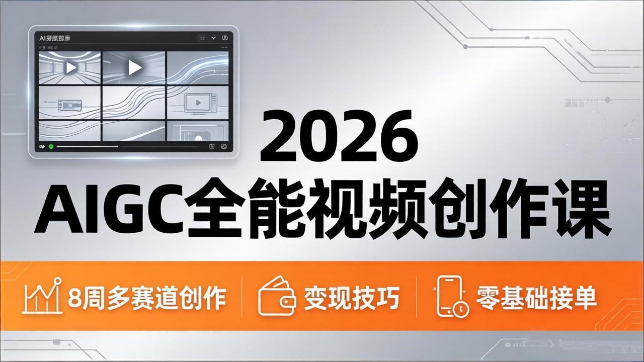 2026AIGC全能视频创作课，8周吃透多赛道创作+变现，零基础也能高效出片接单 - 网创智库网创-网赚-电商-tk-出海-AI-抖音-快手-小红书-视频号-玩法-创业-小程序-公众号-私域-s粉网创智库