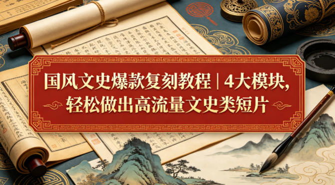 国风文史爆款复刻教程｜4大模块，轻松做出高流量文史类短片 - 网创智库网创-网赚-电商-tk-出海-AI-抖音-快手-小红书-视频号-玩法-创业-小程序-公众号-私域-s粉网创智库