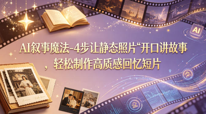 AI叙事魔法-4步让静态照片“开口讲故事”，轻松制作高质感回忆短片 - 网创智库网创-网赚-电商-tk-出海-AI-抖音-快手-小红书-视频号-玩法-创业-小程序-公众号-私域-s粉网创智库